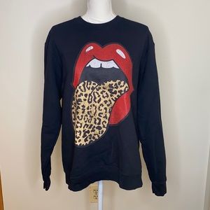 The Rolling Stones Red Lips Leopard Tongue Graphic Sweatshirt
